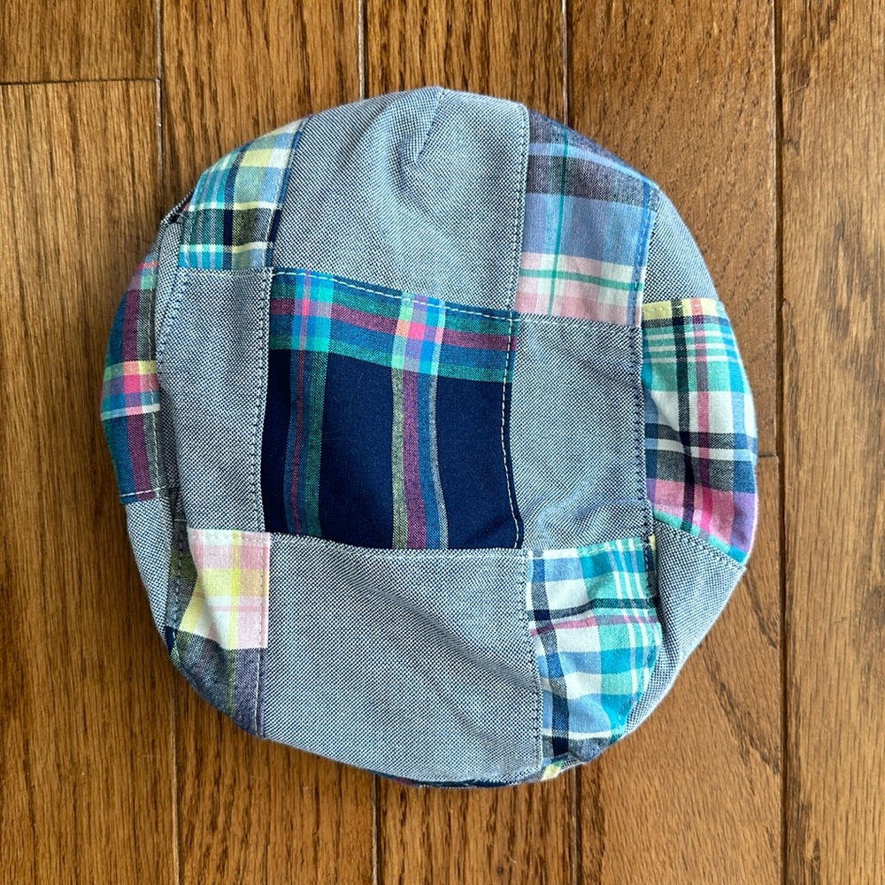 👶🏻 JANIE & JACK hat newsboy cap baby Boy 0-6 months blue madras preppy like new
